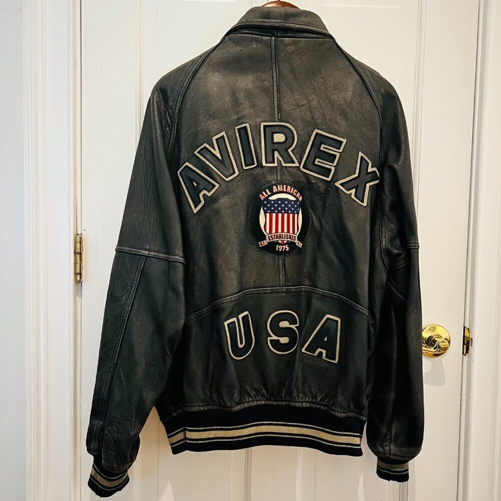 VINTAGE AVIREX LEATHER VARSITY JACKET SIZE XXL